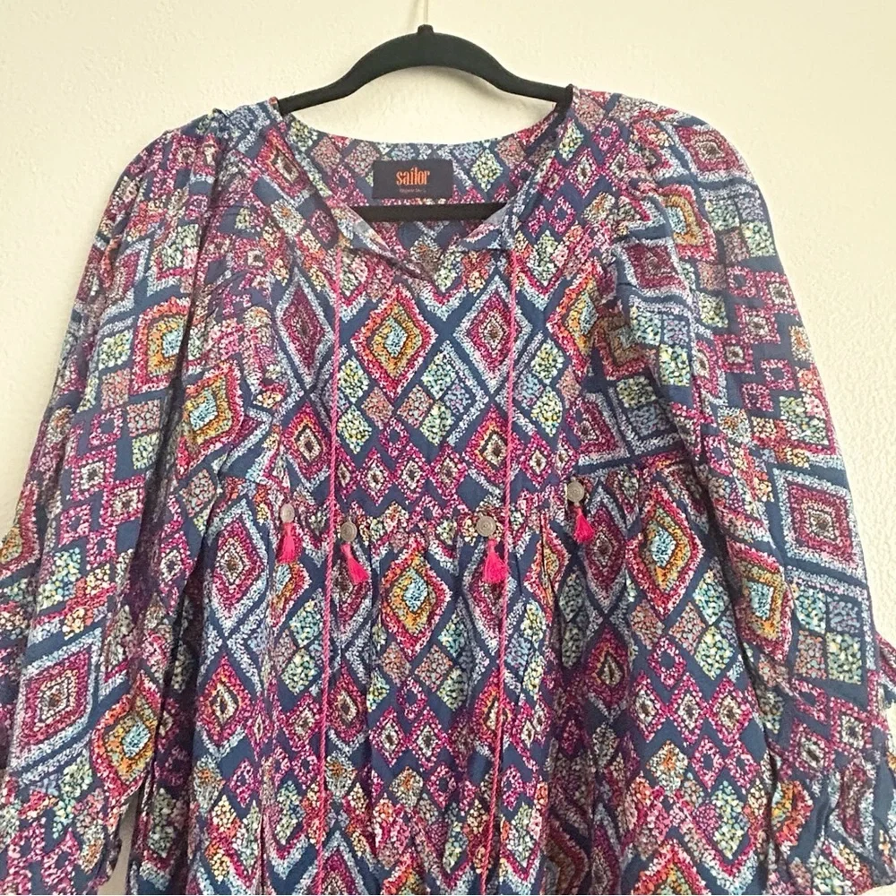 Sailor Colorful Geometric Patterned Blouse - Picture 2 of 6